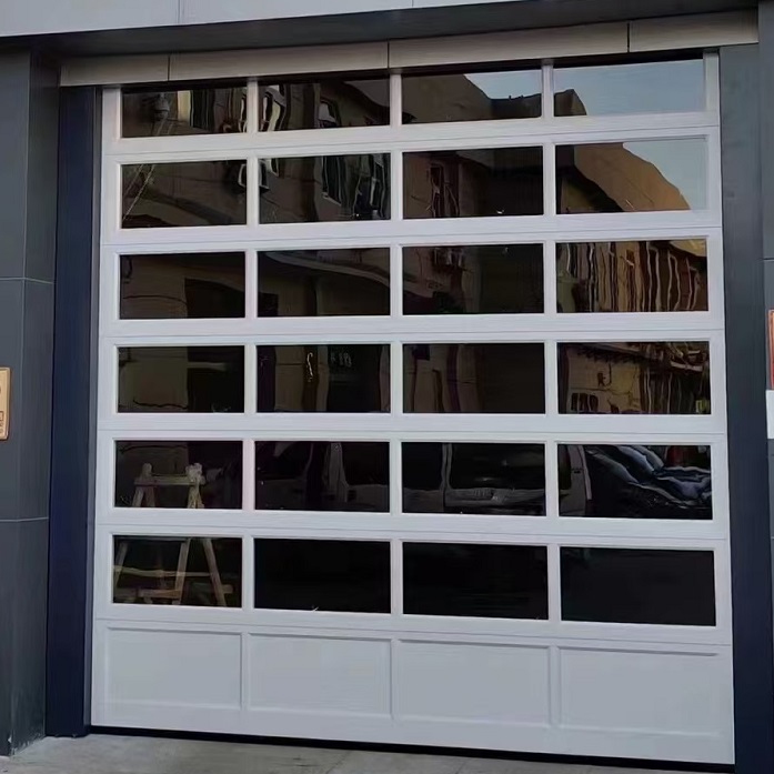 Sectional glass garage door