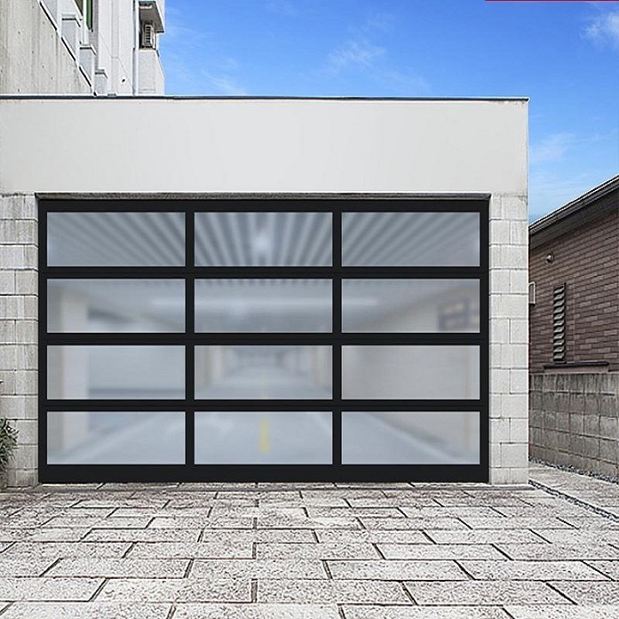 Sectional glass garage door