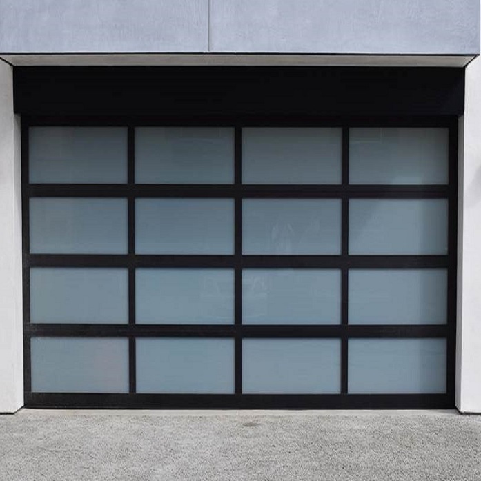 Sectional glass garage door