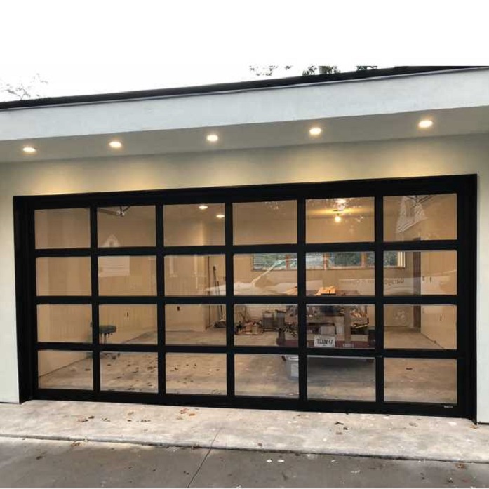 Sectional glass garage door