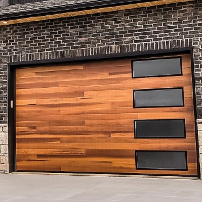 Wood panel sectional garage door