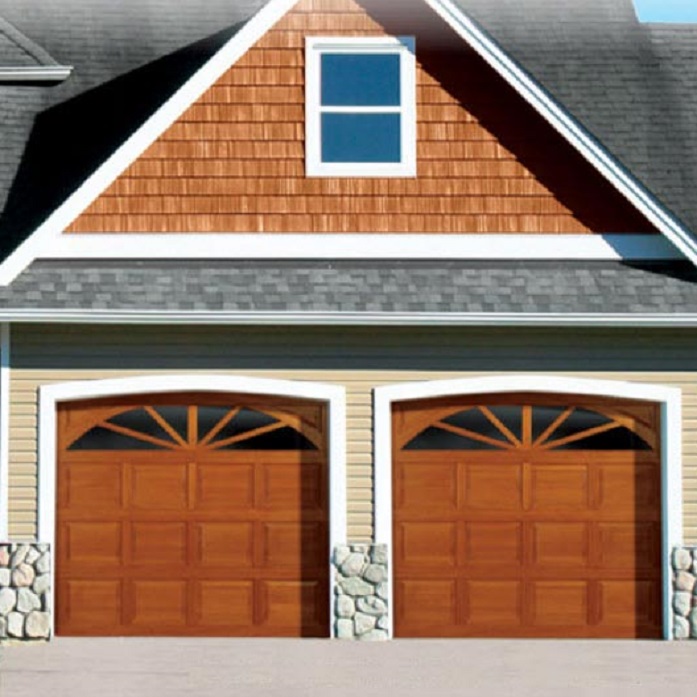 Wood panel sectional garage door